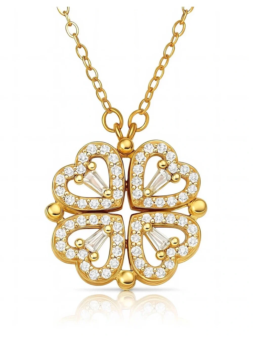 18K Gold Plated Open Heart Flower Necklace